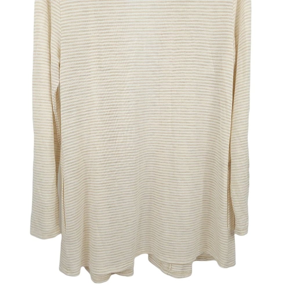 Cupio Open Front Cardigan Sweater Size M Slash Pockets Beige Brown Stripe - Picture 6 of 9